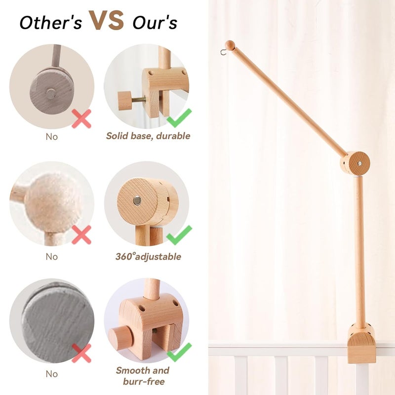 Etucdose Wooden Crib Mobile Arm | Baby Crib Mobile Arm Wooden Holder | Rotatable Adjustable Anti Slip Attachment Clamp for Sturdy Mobile Hanger (Only Arm) - Image 3